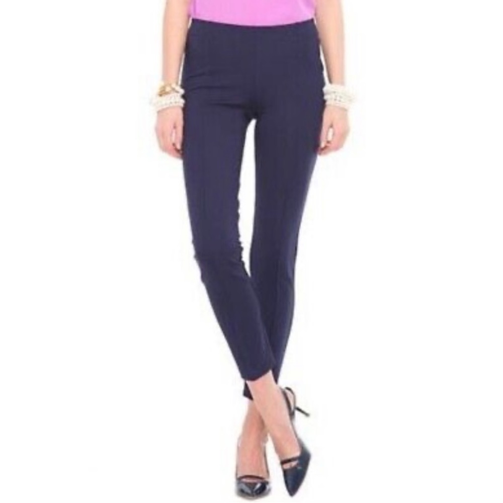 EUC Lilly Pulitzer Midnight Navy Blue Travel Pant Size Lg Stretch Straight Leg